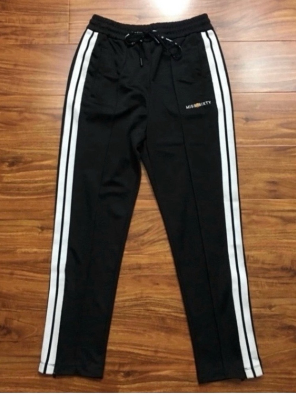 Miss Sixty X Emoji Womens Black White Side Stripe Ankle Zip Track Pant XS Retro